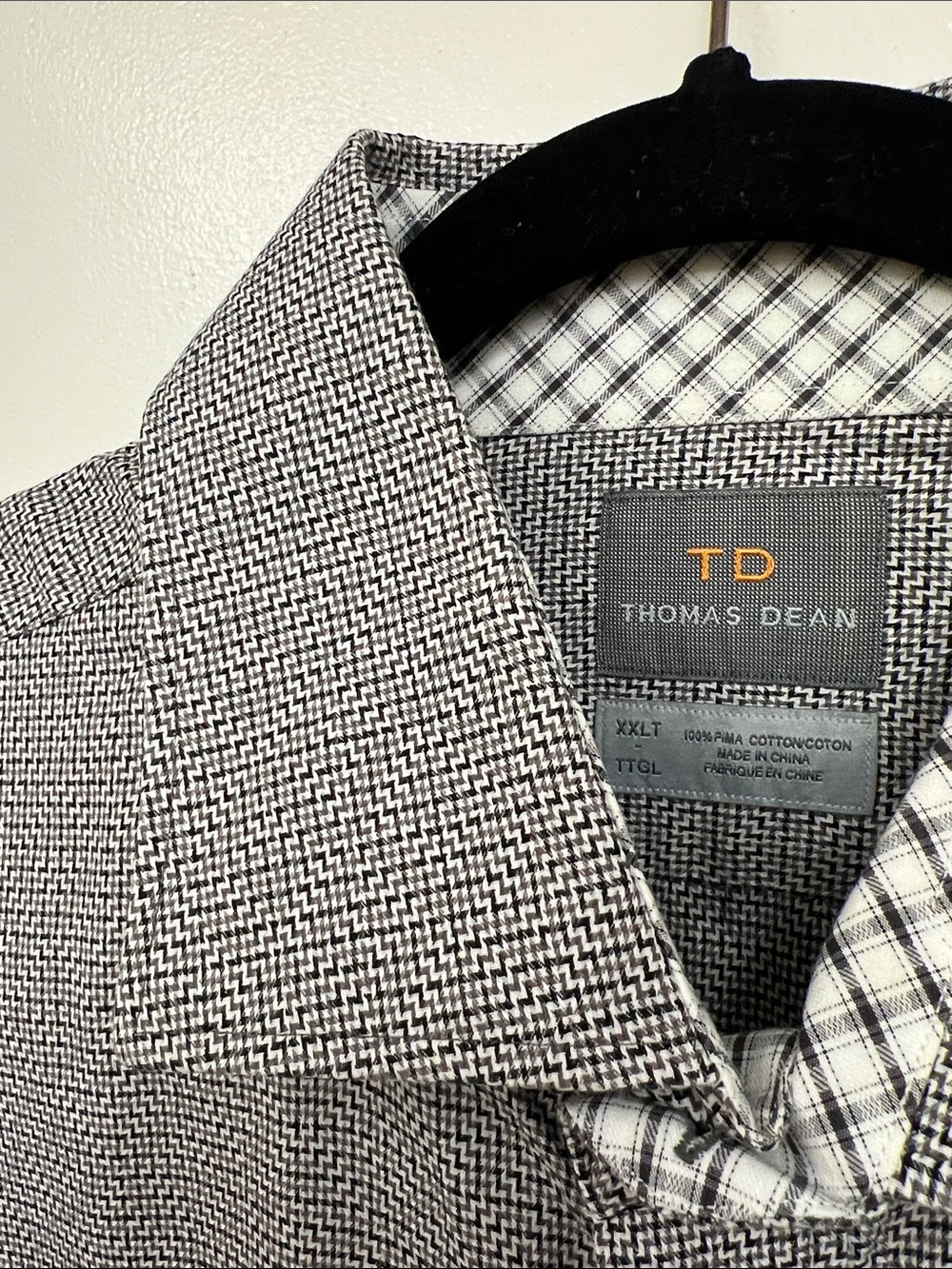 Thomas Dean Men's Long Sleeve Button-Up Shirt - Gray Pima Cotton Zig Zags XXLT
